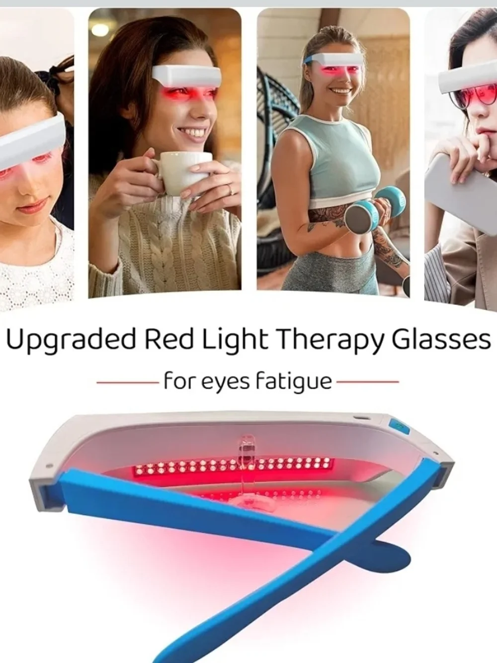 LED Red Light Therapy Eye Glasses in Blue and White